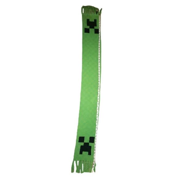 J¡NX Minecraft Creeper Face Fringe Ends Acrylic Knit Scarf Unisex Green Black OS - Picture 12 of 15